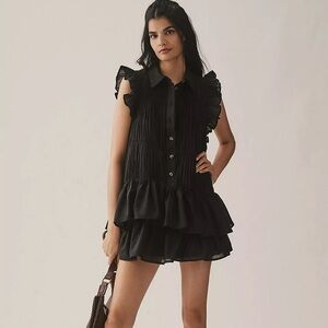 Anthropologie Black Ruffled Mini Dress